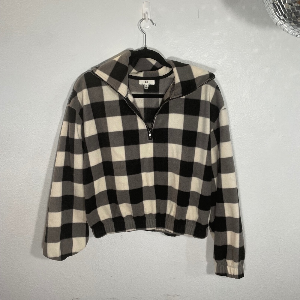 BP Cropped Fleece Checkered Zip Up, Size M